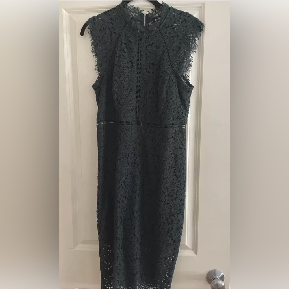 Bardot Lace Mock Neck Sleeveless Midi Dress Emerald Green